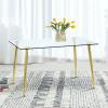 51" Rectangular Glass Dining Table for 4-6 -Mid Century Modern with Tempered Glass TabletopGold Plated LegsSpace SavingDinner Table for Kitchen ApartmentHome OfficeEasy Assembly view 1