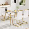 51" Rectangular Glass Dining Table for 4-6 -Mid Century Modern with Tempered Glass TabletopGold Plated LegsSpace SavingDinner Table for Kitchen ApartmentHome OfficeEasy Assembly view 3