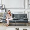 66 Modern Futon Sofa Bed Couch: Linen Fabric,2 Cup Hodlers,Removable Armrests,Convertible Folding Loveseat Sleeper for Living Room Bedroom Small Space Apartment view 1
