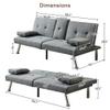 66 Modern Futon Sofa Bed Couch: Linen Fabric,2 Cup Hodlers,Removable Armrests,Convertible Folding Loveseat Sleeper for Living Room Bedroom Small Space Apartment view 2