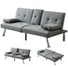 66 Modern Futon Sofa Bed Couch: Linen Fabric,2 Cup Hodlers,Removable Armrests,Convertible Folding Loveseat Sleeper for Living Room Bedroom Small Space Apartment view 4
