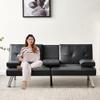66 Modern Futon Sofa Bed Couch: Linen Fabric,2 Cup Hodlers,Removable Armrests,Convertible Folding Loveseat Sleeper for Living Room Bedroom Small Space Apartment view 1