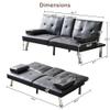 66 Modern Futon Sofa Bed Couch: Linen Fabric,2 Cup Hodlers,Removable Armrests,Convertible Folding Loveseat Sleeper for Living Room Bedroom Small Space Apartment view 2