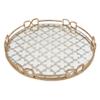 Benjara Sui 18 Inch Round Decorative Tray, Glass Bottom and Gold Geometric Frame view 1