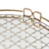 Benjara Sui 18 Inch Round Decorative Tray, Glass Bottom and Gold Geometric Frame view 3