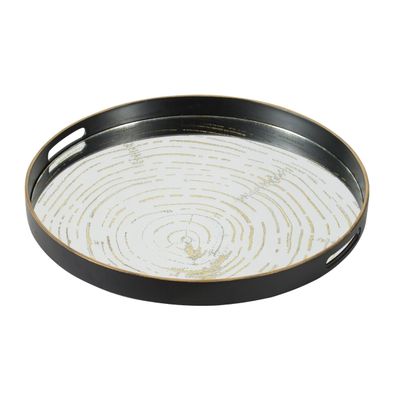 Benjara 18 Inch Decorative Tray, Round Black Wood Frame, Mirrored Bottom