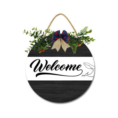 Welcome Sign for Front Door Wreath Rustic Round Wooden Door Hanger Welcome Word Door Decor Sign Farmhouse Front Door Decorations Porch for Home Restaurant Hanging Indoor Outdoor Housewarming Gifts