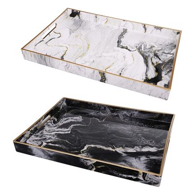 Benjara 19, 18 Inch Set of 2 Modern Decorative Trays with Rims, Black and White