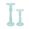 Benjara Qui 14, 11 Inch Candle Holders, Turned Pedestal, Blue Glass, Set of 2 view 1