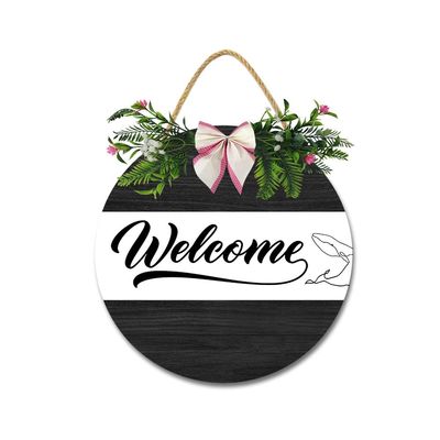 Welcome Sign for Front Door Wreath Rustic Round Wooden Door Hanger Welcome Word Door Decor Sign Farmhouse Front Door Decorations Porch for Home Restaurant Hanging Indoor Outdoor Housewarming Gifts