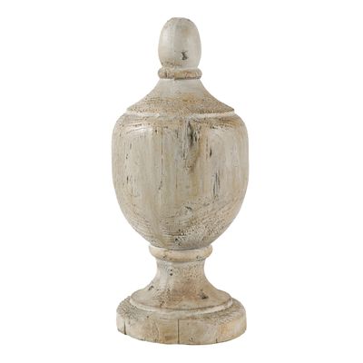 Benjara 18 Inch Modern Accent Decor, Turned Finial Design, Whitewashed Finish