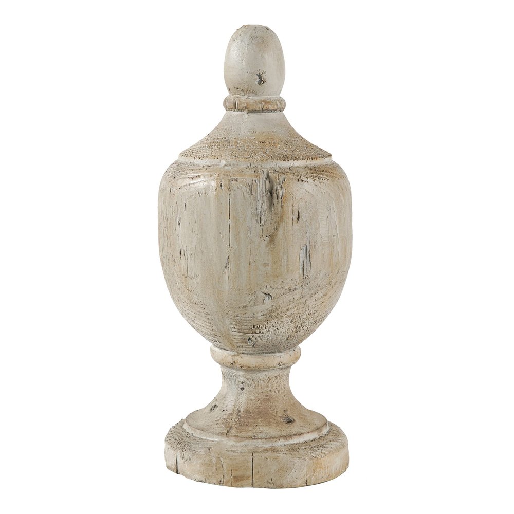 Benjara 18 Inch Modern Accent Decor, Turned Finial Design, Whitewashed Finish