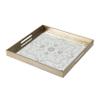 Benjara Miki 20 Inch Square Decorative Tray, Artisan Mirrored Floral Pattern, Gold view 1