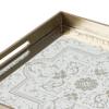 Benjara Miki 20 Inch Square Decorative Tray, Artisan Mirrored Floral Pattern, Gold view 3