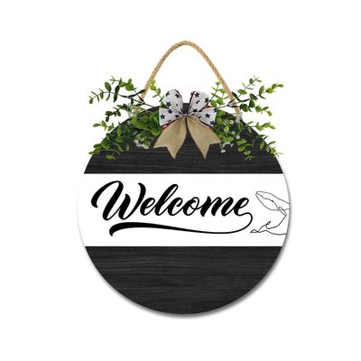 Welcome Sign for Front Door Wreath Rustic Round Wooden Door Hanger Welcome Word Door Decor Sign Farmhouse Front Door Decorations Porch for Home Restaurant Hanging Indoor Outdoor Housewarming Gifts