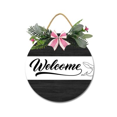 Welcome Sign for Front Door Wreath Rustic Round Wooden Door Hanger Welcome Word Door Decor Sign Farmhouse Front Door Decorations Porch for Home Restaurant Hanging Indoor Outdoor Housewarming Gifts
