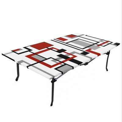 Fitted Tablecloth Elastic Edge Table Cover Abstract Burgundy Red Grey Squares Waterproof Outdoor Table Cloths Mid Century Contemporary Tablecloth for Holiday Party Events 3ft Tables Decor