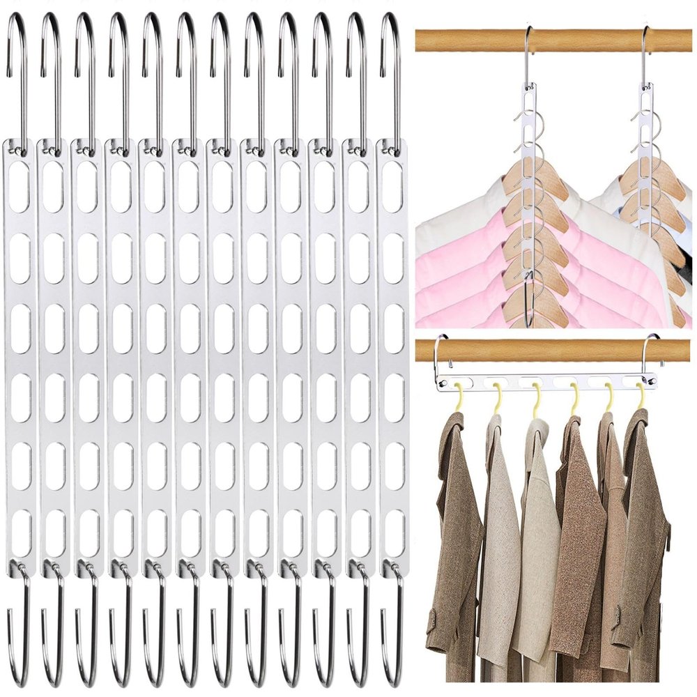 12 Pack Space Saving Hangers for Clothes, Collapsible Metal Hangers Organizer, Clothes Space Savers, Closet Organizers and Storage, Dorm Room Essentials