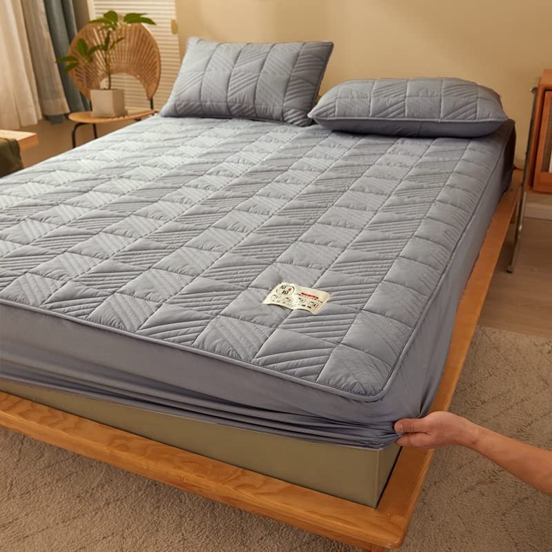 3pc Quilted Fitted Sheet with Pillowcase, Thick Mattress Protector Noiseless Mattress Cover Breathable Soft Mattress Pad Protector Deep Pocket Ultra Soft, Wrinkle and Fade Resistant, Fits up to 16" th