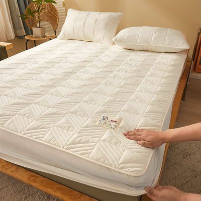 3pc Quilted Fitted Sheet with Pillowcase, Thick Mattress Protector Noiseless Mattress Cover Breathable Soft Mattress Pad Protector Deep Pocket Ultra Soft, Wrinkle and Fade Resistant, Fits up to 16" th