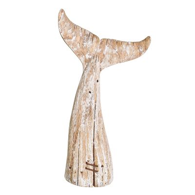Aecipl Nautical Home Decor Wood Whale Tail Tabletop Statue Decorative Rustic Sculpture Ocean Beach Coastal Themed Figurine Whale Ornament Bathroom Shelf Decoration (19.5" H)