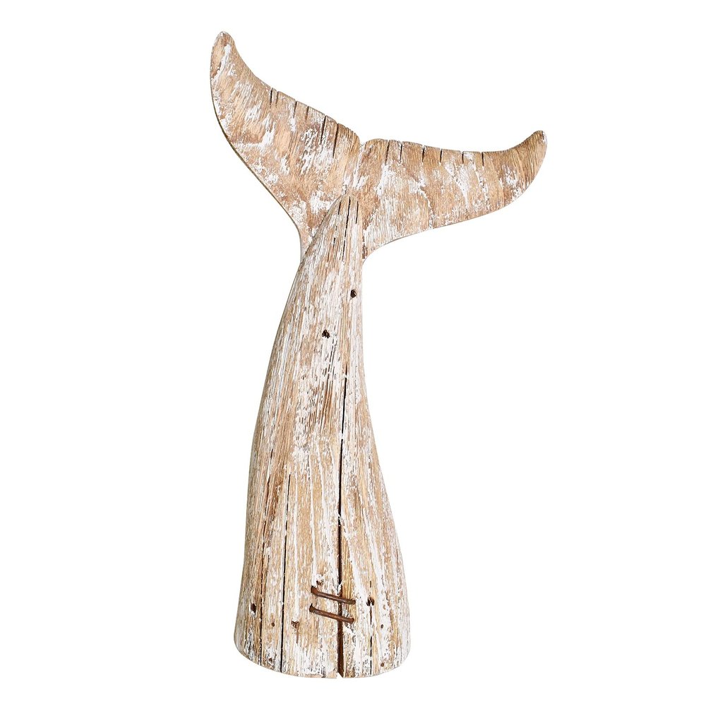 Aecipl Nautical Home Decor Wood Whale Tail Tabletop Statue Decorative Rustic Sculpture Ocean Beach Coastal Themed Figurine Whale Ornament Bathroom Shelf Decoration (19.5" H)