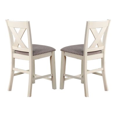 Benjara Joss 40 Inch Cottage Wood Counter Height Chair, Set of 2, Gray Seat, Cream