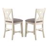 Benjara Joss 40 Inch Cottage Wood Counter Height Chair, Set of 2, Gray Seat, Cream view 1