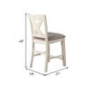 Benjara Joss 40 Inch Cottage Wood Counter Height Chair, Set of 2, Gray Seat, Cream view 2