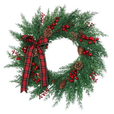 Welcome Wreath 21.65in Green Artificial Plant Pine Needle Berry Christmas Wreath Home Front Door Garden Decoration Shop Party Window Decor Garland Artificial Eucalyptus Wreath