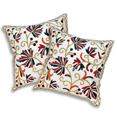 AeraVida 2 Pieces Bright Maple Leaf Vine Embroidery Throw Pillow Cases | Christmas or Spring Theme | 17.5x17.5 inch