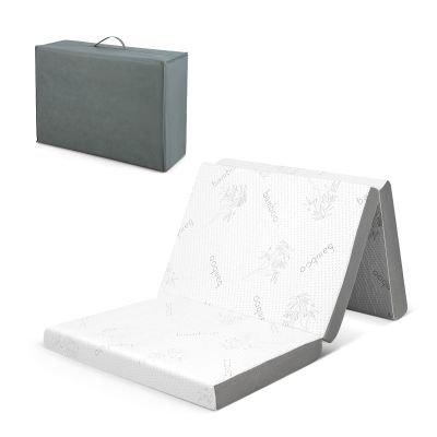KOMFOTT 4 Tri-Folding Mattress with Storage Bag Full Size, Memory Foam Mattress with Bamboo Cover, Portabl for RVs, Camping, Sleepovers, Guest Room, CertiPUR-US Certified