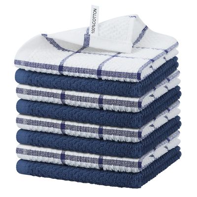 Nialnant 8 Pack Dish Rags,100% Cotton Dish Towels for Kitchen,Super Absorbent Kitchen Dish Cloths,Dish Rags with Hanging Loop,12x12 Inches,Navy Blue
