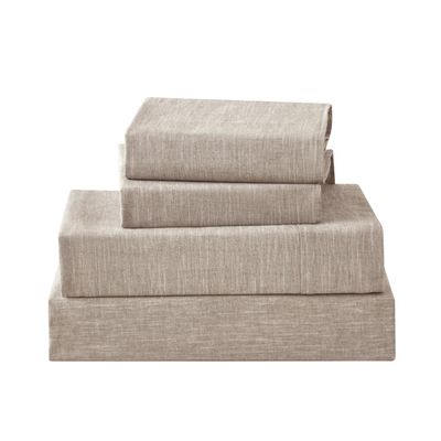 HOMICIA Linen Sheets California King Size, Stonewashed Linen Cotton Blend Sheets with Slub Texture, Breathable & Soft Cotton Bedsheets, All-Season Comfort, 4 Pieces, Beige