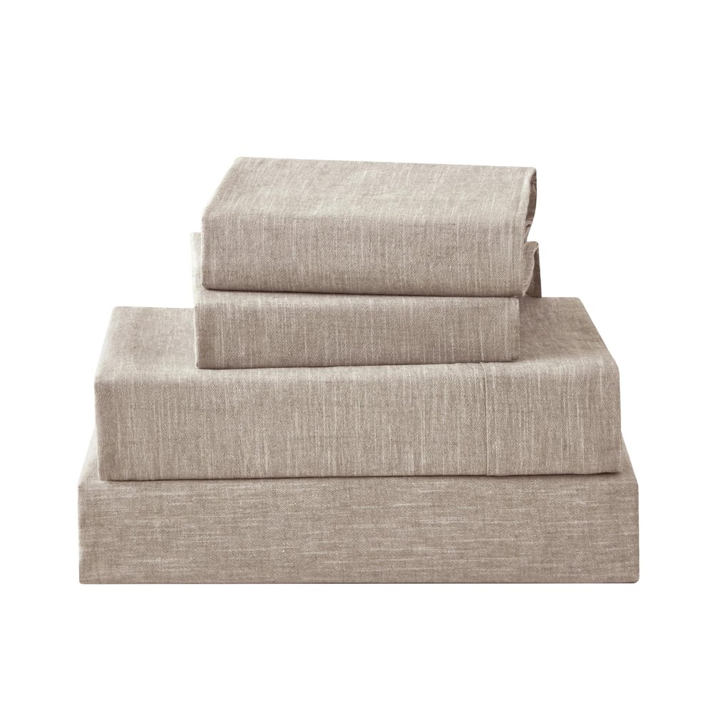 HOMICIA Linen Sheets California King Size, Stonewashed Linen Cotton Blend Sheets with Slub Texture, Breathable & Soft Cotton Bedsheets, All-Season Comfort, 4 Pieces, Beige