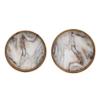 Benjara 18, 15 Inch Round Decorative Tray, Marble Effect, Brown Fir Wood Frame view 2