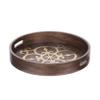 Benjara 18 Inch Round Decorative Tray, Brass Inlaid Design and Brown Wood Frame view 1