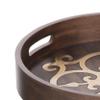 Benjara 18 Inch Round Decorative Tray, Brass Inlaid Design and Brown Wood Frame view 2