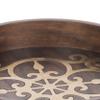 Benjara 18 Inch Round Decorative Tray, Brass Inlaid Design and Brown Wood Frame view 3