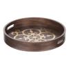 Benjara 18 Inch Round Decorative Tray, Brass Inlaid Design and Brown Wood Frame view 4