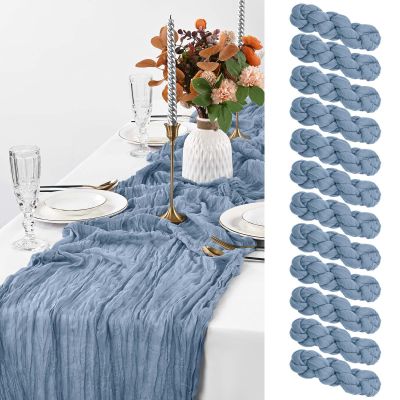 12 Pack Dusty Blue Table Runner, 10FT Cheesecloth Table Runner Long Romantic Semi Sheer Rustic Boho Gauze Table Runners for Wedding Bridal Shower Birthday Party Decorations(35120 Inch)