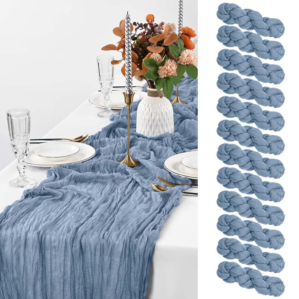 12 Pack Dusty Blue Table Runner, 10FT Cheesecloth Table Runner Long Romantic Semi Sheer Rustic Boho Gauze Table Runners for Wedding Bridal Shower Birthday Party Decorations(35120 Inch)
