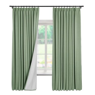 Macochico Pinch Pleated Blackout Curtain for Living Room Bedroom Thermal Insulated Room Darkening Drapes Window Treatment Curtain,Celadon,100W x 102L,2 Panels