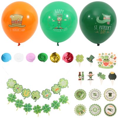1 Set Four-leaf Latte Art Cupcake Topper Decor St Patrick Party Ornament St Patrick Cupcake Topper St. Patrick's Day Balloons Party Decoration Balloons Ornament Cake Decor