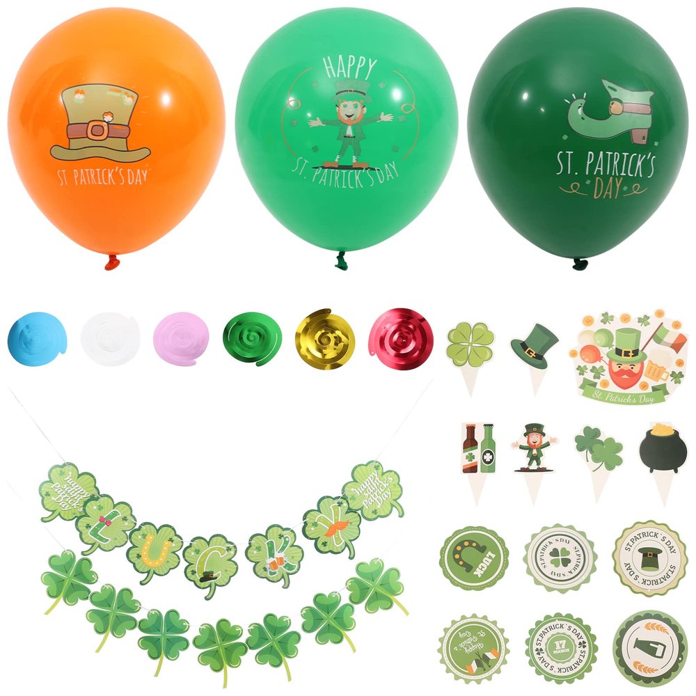 1 Set Four-leaf Latte Art Cupcake Topper Decor St Patrick Party Ornament St Patrick Cupcake Topper St. Patrick's Day Balloons Party Decoration Balloons Ornament Cake Decor
