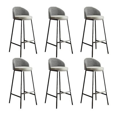 KWOKING Glam Metal Barstool Low Back Faux Leather Stool Seating Bar Chair Armless with Footrest Home High Cashdesk Backrest Grey Black 6 Pieces Set Counter Stool(26" H)