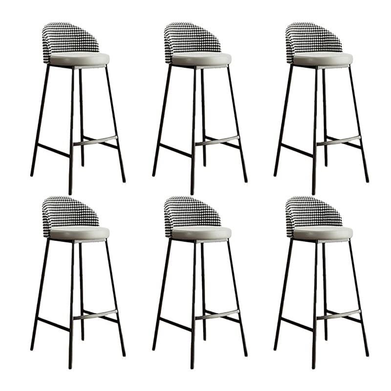 KWOKING Glam Metal Barstool Low Back Faux Leather Stool Seating Bar Chair Armless with Footrest Home High Cashdesk Backrest Grey Black 6 Pieces Set Counter Stool(26" H)