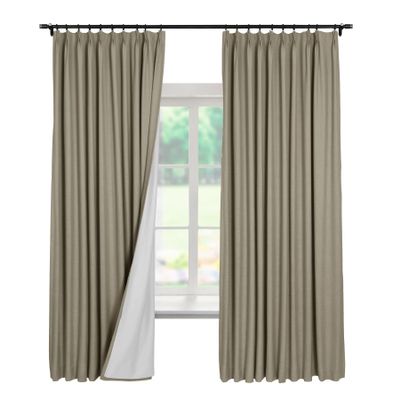 Macochico White Linen Pinch Pleat Curtain 96 Inches Long, Window Treatment Panels Double Layer Room Darkening Lined Drapery for Living Room, Oxford Tan, 50" W x 96" L, 2 Panels