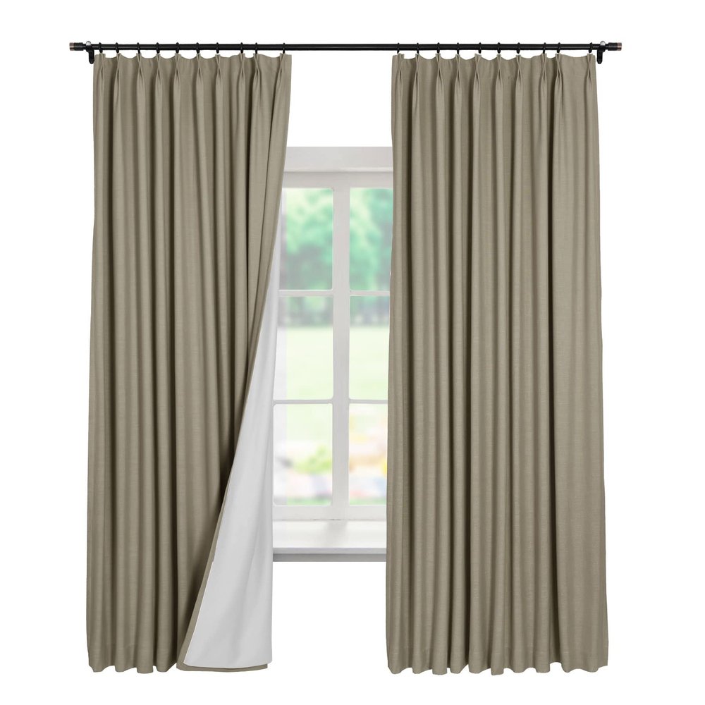 Macochico White Linen Pinch Pleat Curtain 96 Inches Long, Window Treatment Panels Double Layer Room Darkening Lined Drapery for Living Room, Oxford Tan, 50" W x 96" L, 2 Panels