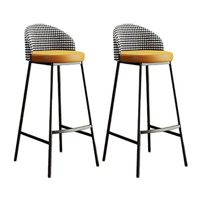 KWOKING Glam Metal Barstool Low Back Faux Leather Stool Seating Bar Chair Armless with Footrest Home High Cashdesk Backrest Orange Black 2 Pieces Set Bar Stool(30" H)